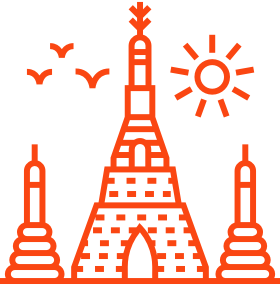 A red and black picture of an orange tower