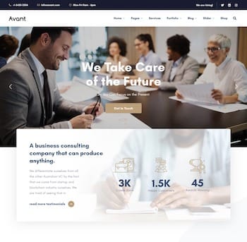 A business consulting company website with a lot of people