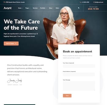 A website with an appointment page and a photo of a woman.