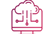 A pink computer with the symbol for cloud computing.