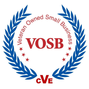 A blue wreath with the words veteran owned small business cve in it.