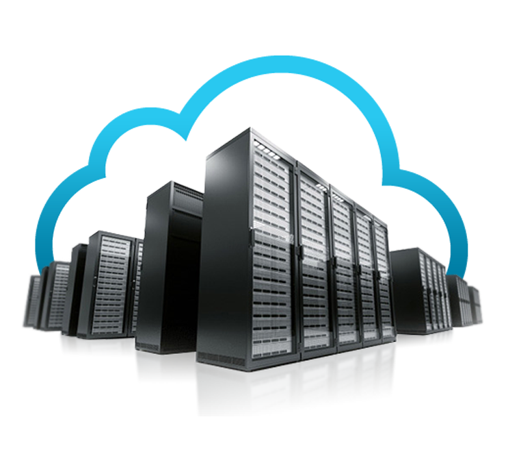 A group of servers in front of the cloud.