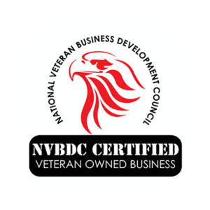 A red and black logo for the national veteran business development council.